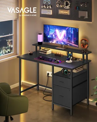 Obrázek produktu pro Pracovní stůl VASAGLE se stojanem na monitor a látkovými zásuvkami, počítačový stůl s nabíjecí stanicí, do kanceláře, 120 x 60 cm, černý