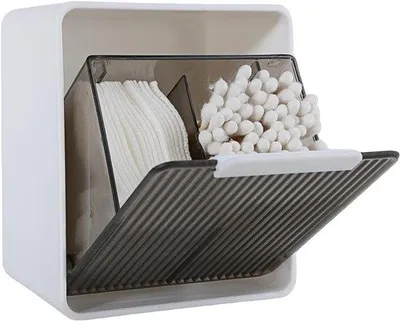 Produktbild von DASITON Wandhalterung für Wattestäbchen, Aufbewahrungsbox für Wattestäbchen mit Deckel, Organizer für Badezimmeraccessoires