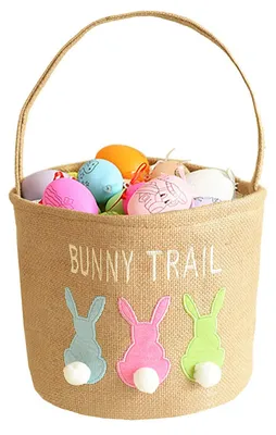 Productafbeelding van Lichtgewicht Jute Paasmand met Schattig Konijnenpatroon voor Kinderen