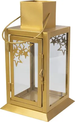 Produktbild von Laterne mit Sternen - gold - ca. 16 x 16 x 30 cm