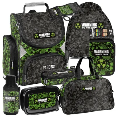 Produktbild von PASO Schulranzen-Set XXL WARNING 8-teilig – Ergonomischer Schulranzen für Jungen, Grundschule Klasse 1–4