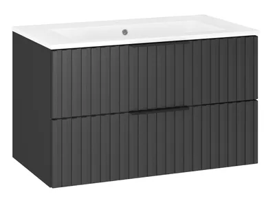 Zdjęcie produktu dla Szafka łazienkowa ryflowana z umywalką wisząca pod umywalkę czarna 80 cm