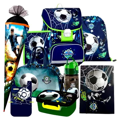 Produktbild von Fussball Fußball Football Schulranzen Tornister Schulrucksack Tasche blau Ranzen Rucksack Set 9 Teile Federmappe Schultüte 85 cm mit Sticker-von