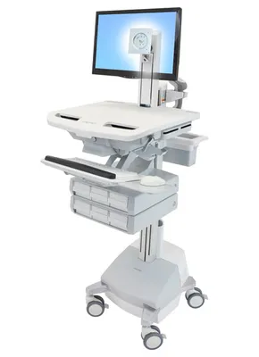 Immagine prodotto di Carrello Ergotron per display LCD/tastiera/mouse/CPU/notebook/scanner di codici a barre - medicale - alluminio, acciaio galvanizzato, plastica di alta qualità - grigio, bianco, alluminio lucido - dimensioni dello schermo: fino a 61 cm (fino a 24 pollici)