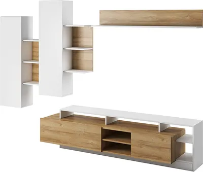 Produktbild von Generisch Moderne Wohnwand ALVA für das Wohnzimmer (Mattweiß/Enkel Eiche)