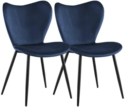 Produktbild von CLP 2er Set Esszimmerstühle Maika gepolstert mit Rückenlehnen belastbar bis 150 kg dunkelblau Material Samt