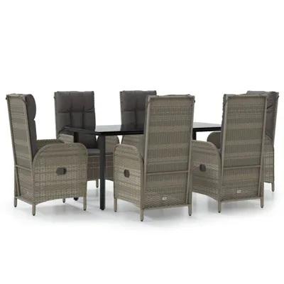 Produktbild von vidaXL 7-tlg. Garten-Essgruppe mit Kissen Schwarz und Grau Poly Rattan