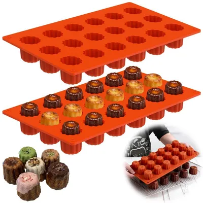 Obrázek produktu pro Silikonová forma Mini Cannelé, sada 2 kusů, 18 výlepků, průměr 3,5 cm