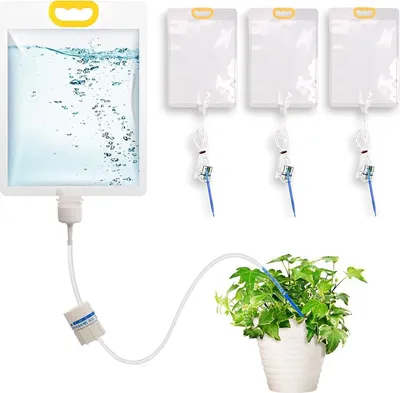 Obrázok produktu pre 4-dielny zavlažovací systém pre izbové rastliny | 3,5 l kvapkový zavlažovač, rozmery 25 x 39 cm | Zavlažovací systém pre rastliny s nastaviteľným ovládacím ventilom,