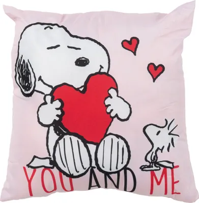 Produktbild von The Peanuts Snoopy Kissen - You and Me Plüsch Dekokissen Zierkissen Kopfkissen Sitzkissen Rosa 40 x 40 cm