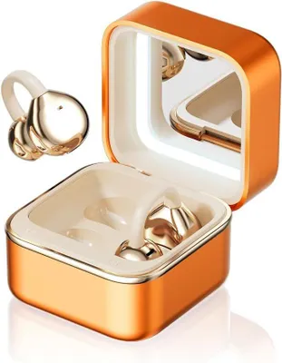 Produktbild von Clip-On Bluetooth Ohrhörer mit integriertem Kosmetikspiegel – Kabellose Open-Ear Kopfhörer mit extra langer Akkulaufzeit, kompatibel mit Android und iOS