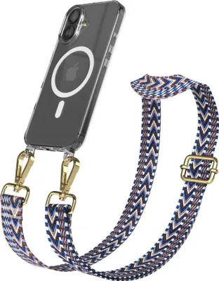 Produktbild von EAZY CASE - Handykette mit MagSafe Hülle für Apple iPhone 17, Handyband ZigZag Style, Karabiner Gold, Umhängeband in Blau