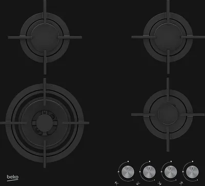 Image de Beko HILW64222S Table de cuisson noire encastrable à gaz 4 zones/zones