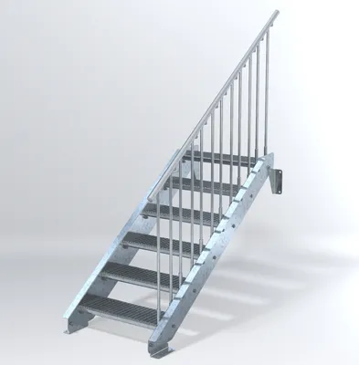 Produktbild von Stahltreppe 6 Stufen bis Höhe 120 cm, Laufbreite : 70 cm Geländer rechts ST 2 (31 / 31 mm gezackt)