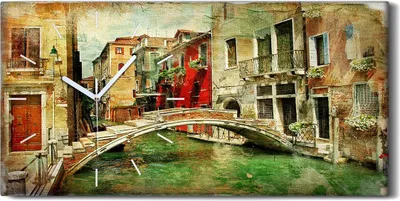 Produktbild von Wanduhr Bürouhr Leinwand Bild Geräuschlos 60x30 Venedig Farbe Italien Stadt - weiße Hände