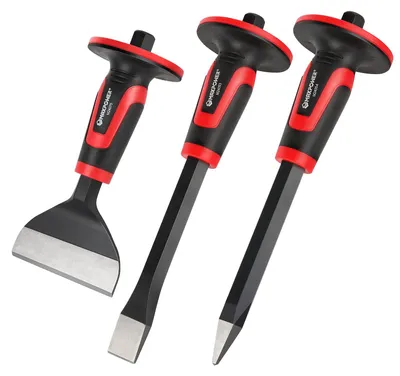 Meißel-Set 3-teilig, Steinmetz-Meisel mit Handschutz, 300mm