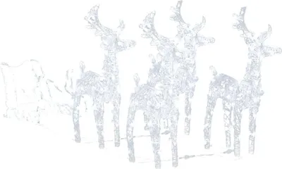 Three illuminated acrylic reindeer and a sleigh, likely for Christmas decoration.