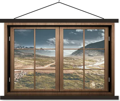 Produktbild von MuchoWow® Textilposter Aussicht - Berg - Weg 60x40 cm mit schwarzem Rahmen - Hölzernes