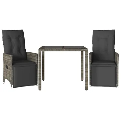 Produktbild von vidaXL 3-tlg. Garten-Bistro-Set mit Kissen Grau Poly Rattan