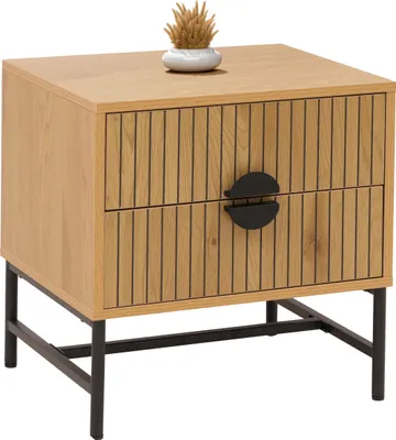 Produktbild von Nachttisch HWC-O39, Beistelltisch Nachtschrank Schrank, Schublade Melamin MDF Metall 50x48x39cm  natur