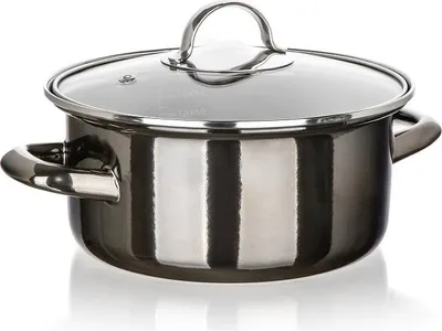 Immagine prodotto di Pentola smaltata 20x9cm 2L con coperchio NERO METALLICO