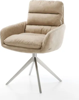 Produktbild von DELIFE Drehstuhl Abelia-Flex mit Armlehnen Mikrofaser Beige Vintage Kreuzgestell breit Edelstahl 360° drehbar Wippfunktion