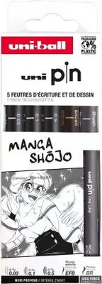 Zdjęcie produktu dla uni-ball PIN/5 PF ASP016 uni-ball Fineliner PIN "Manga Shojo" PF, zestaw 5 sztuk