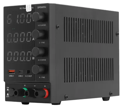 Obrázek produktu pro Laboratorní napájecí zdroj DC 300 W – nastavitelný 0–60 V, 0–5 A – čtyřmístný displej, přesnost 0,5 % – USB a Type-C – černý