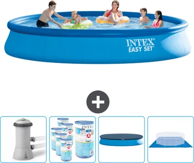 Produktbild von Intex runder aufblasbarer Easy Set-Schwimmpool – 457 x 84 cm – Blau – inklusive Pumpe Filter - Abdeckung - Bodenplane