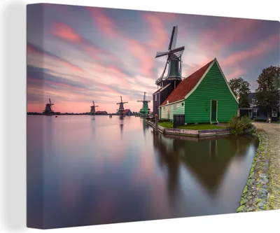 Obrázok produktu pre OneMillionCanvasses® - Výtlačky na plátne - 140x90 cm, Zaanse schans s mlynom, nástenná dekorácia