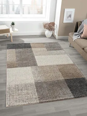 Zdjęcie produktu dla Ibenzoa® Dywan z geometrycznym wzorem, beżowy, 140 x 200 cm – poliester/akryl, antypoślizgowa gumowa podkładka, wytrzymały, idealny do salonu i sypialni