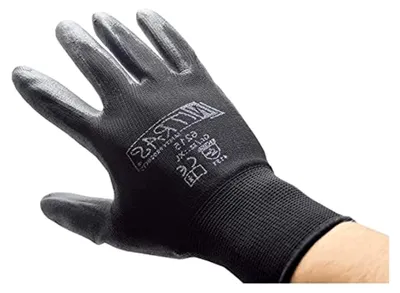 Produktbild von Nylon-Arbeitshandschuhe 12 Paar, Polyurethanbeschichtet Größe 10 Schwarz