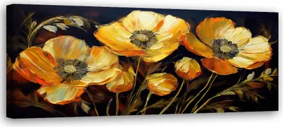 Image de Toile « Coquelicots dorés » 90 x 30 Feeby Gold, image pour le mur, prête à être accrochée