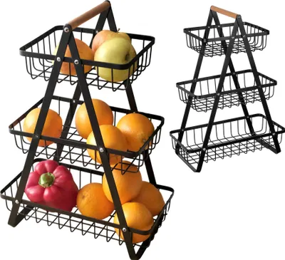 Produktbild von Stilvoller Obstkorb / Obstschale – Organizer aus schwarzem Metall für eine aufgeräumtere Küche!
