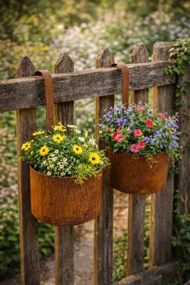 Produktbild von 2er Set Rost Deko Garten Pflanztopf zum Hängen Edelrost Gartendeko Hängetopf