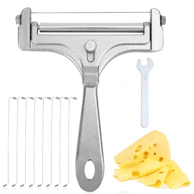 Produktbild von Käsehobel mit Edelstahldraht, Handgeführt Käseschneider mit 8 Ersatzdrähten und Schraubenschlüssel für Blockbutterschneider