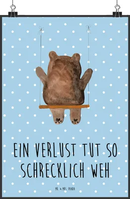 Produktbild von Mr. & Mrs. Panda Bild Bär Schaukel DIN A3 - Blau Pastell - Geschenk, kunstdruck poster, Teddy, Plakat, wandkunst, drucke, wanddeko