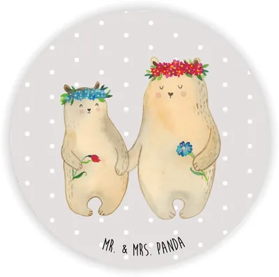 Produktbild von Mr. & Mrs. Panda Kühlschrankmagnet Bären mit Blumenkranz - Grau Pastell - Geschenk, wandmagnet, Mama, Muttertag, magnet für pinwand, Töchter, holzmagnet, Family, Mutter
