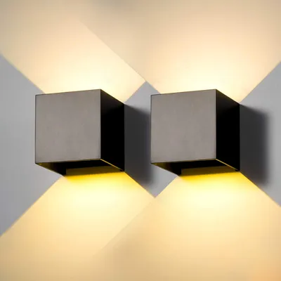 2er LED-Wandleuchten 6 W, IP65, Alu, quadratisch, schwarz, warmweiß 3000 K