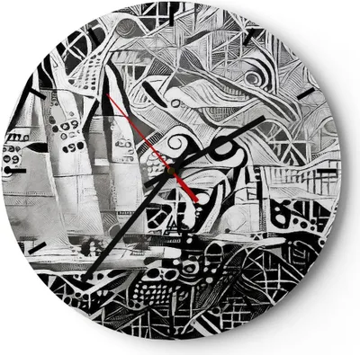 Produktbild von Wanduhr - Rund - Glasuhr - Abstraktion modern - 30x30cm - Schleichendes Uhrwerk - Lautlos - zum Aufhängen bereit - Dekoration Modern - Wanddekoration aus Glas - C3AR30x30-3479