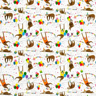 Produktbild von Geschenkpapier Happy Birthday mit Faultier Motiv 70cm x 2m Rolle Bunt