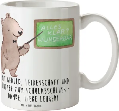 Produktbild von Mr. & Mrs. Panda Kaffeetasse Danke Lehrer - Weiß - Geschenk, liebevoll handgefertigt, Geschenke, sagen, Tasse mit Spruch, Wertschätzung, Bedanken, Aufmerksamkeit, Hingabe