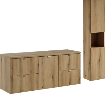 Obrázek produktu pro Koupelnová skříňka 140 cm s horní deskou a sloupkem v dubu  Evoke
