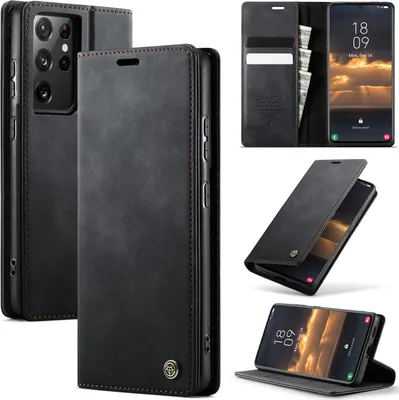 Produktbild von Handyhülle für Samsung Galaxy S21 Ultra 5G Hülle Leder mit RFID Schutzhülle Klapphülle Magnet Kartenfach Standfunktion Schwarz