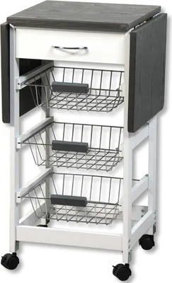 Image de KESPER Chariot de cuisine blanc avec plan de travail rabattable -  - 4 roulettes (2 blocables) - 45-97 x 37 x 75,5 cm - Modèle 2581613