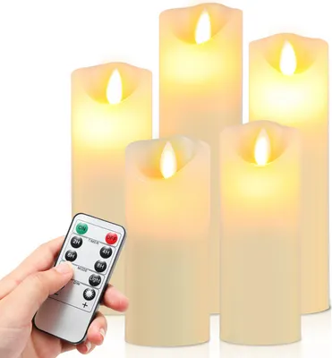 Immagine prodotto di Jayseuw Set di 5 candele a LED con telecomando senza fiamma Timer Candela a LED per esterni Candela elettrica per esterni