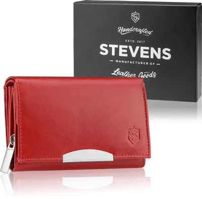 Zdjęcie produktu dla STEVENS portfel damski skóra naturalna czerwony RFID 11x13x3,5 cm