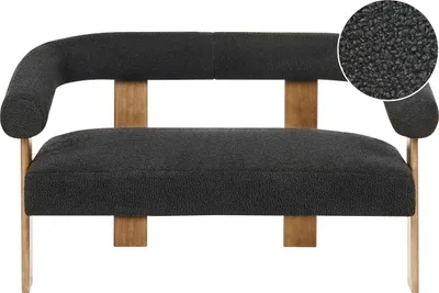 Produktbild von BELIANI 2-Sitzer Sofa Schwarz Bouclé Teddy Optik mit Gepolsterten Armlehnen Geschwungene Rückenlehne Organische Form Dunkle Holzbeine Retro Design