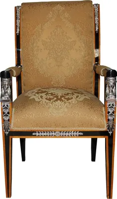 Produktbild von Casa Padrino Barock Luxus Empire Esszimmer Stuhl mit Armlehnen Mahagoni / Gold / Schwarz / Silber - Limited Edition