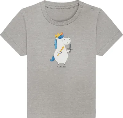 Produktbild von Mr. & Mrs. Panda  T-Shirt Einhorn König mit Schwert 12. - 18. Monat - Heather Grey - Geschenk, Einhörner, Baby Kurzarmshirt, Shirt, Mittelalter, Babyshirt, Unicorn
